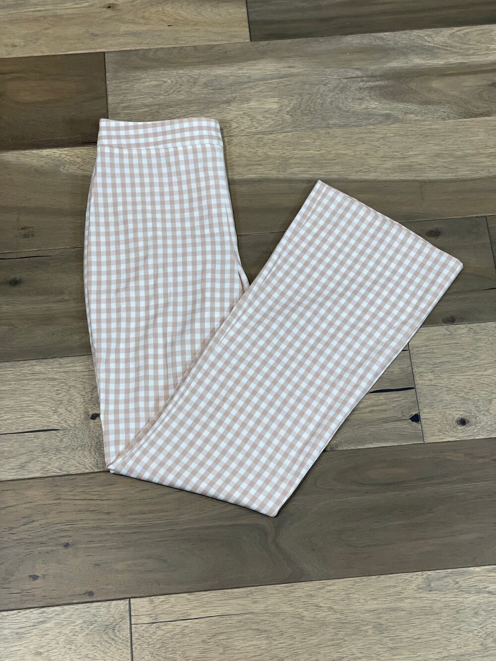 Alex Marie Pants Size 4 White Pink Gingham Lightweight Flare Leg Side Zip